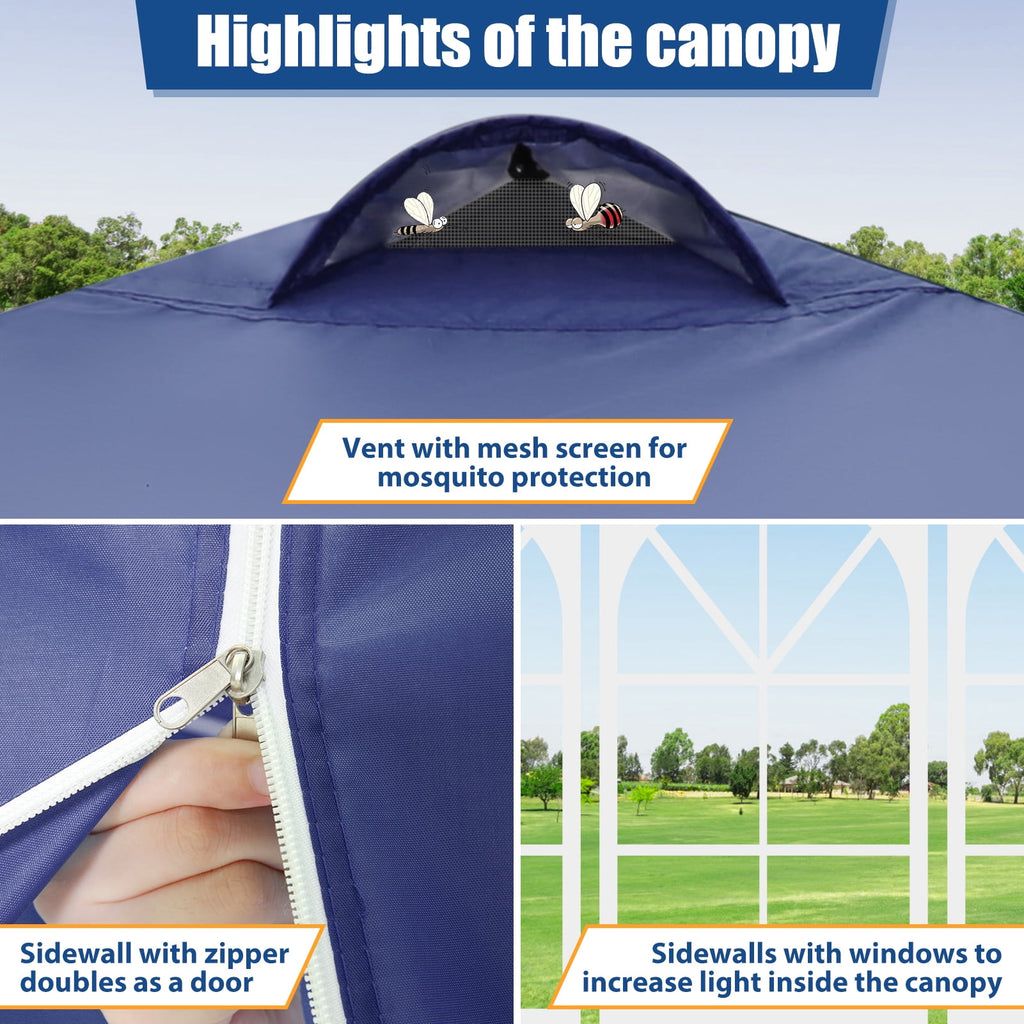 10'x10' EZ Pop Up Canopy with Top Vent, Large Commercial Tent, Waterproof and Sunproof with 4 Removable Sidewalls, Suitable for Weddings come with 4 Sandbags (Black)