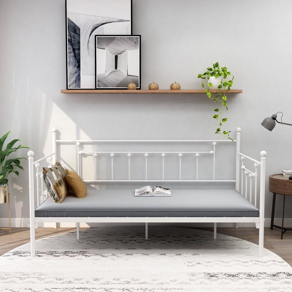 Alazyhome Twin Daybed Frame Metal Sofa Platform Bed Frame, White