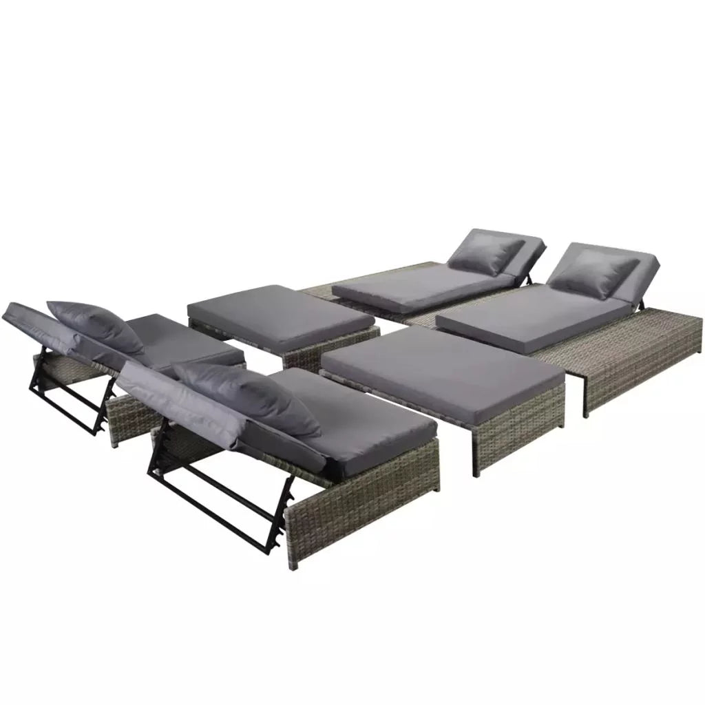 Anself 15 Pieces Adjustable Outdoor Lounge Set Garden or Patio as Double Daybed Poly Rattan Gray 82.7inch x 55.1inch x 9.1inch/24.8inch (L x W x H)