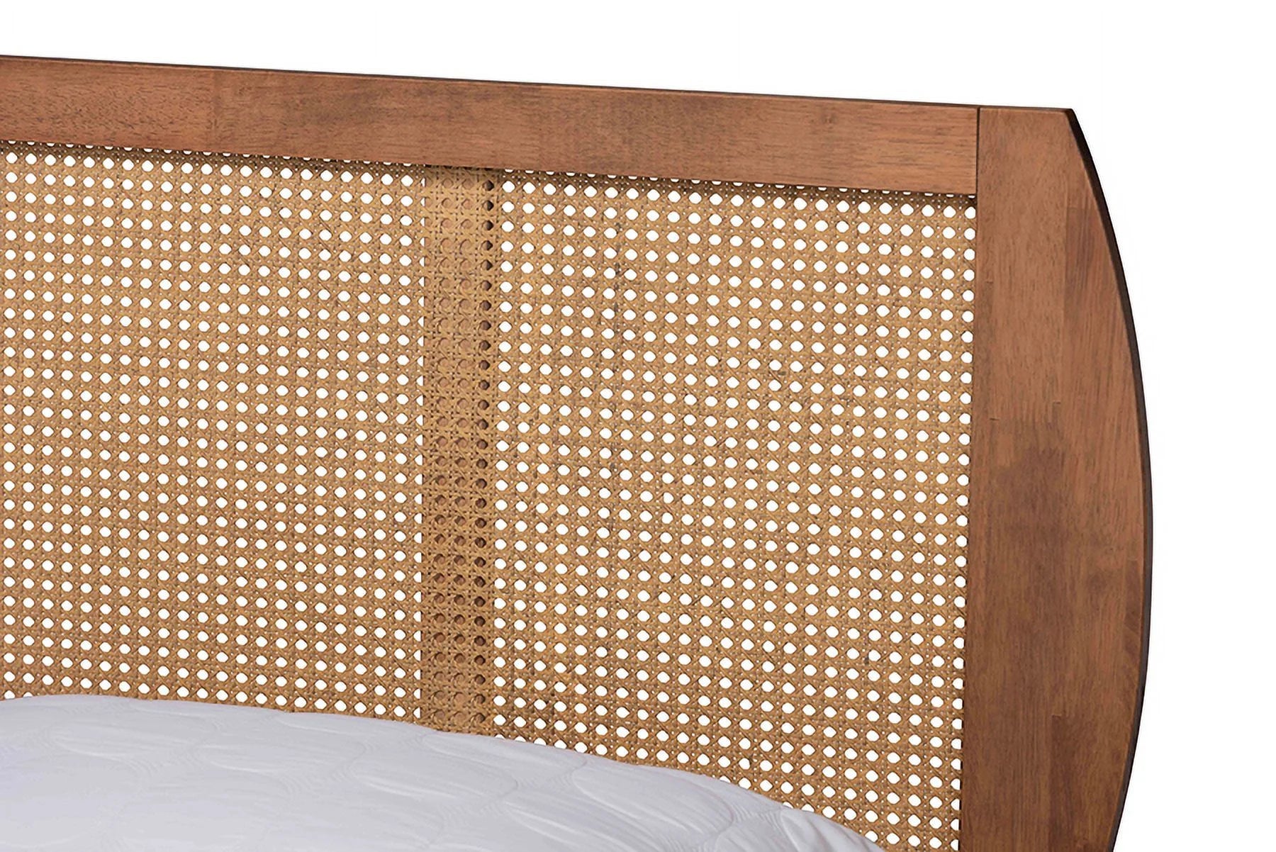 Baxton Studio Asami Mid-Century Modern Walnut Brown Finished Wood and Synthetic Rattan King Size Platform Bed