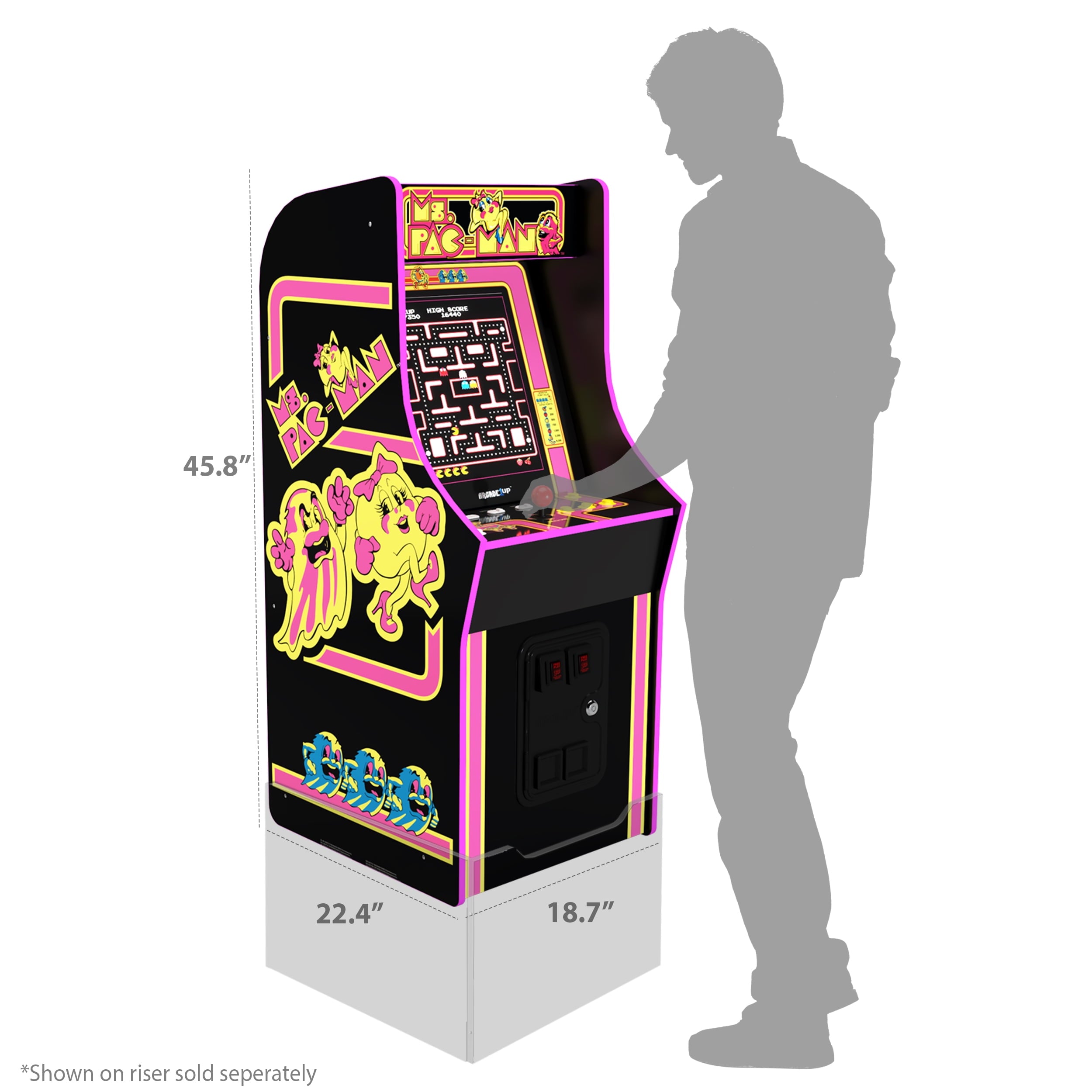 Arcade1Up Ms. PAC-MAN Classic Arcade Game, built for your home, 4-foot-tall stand-up cabinet, 14 classic games, and 17-inch screen