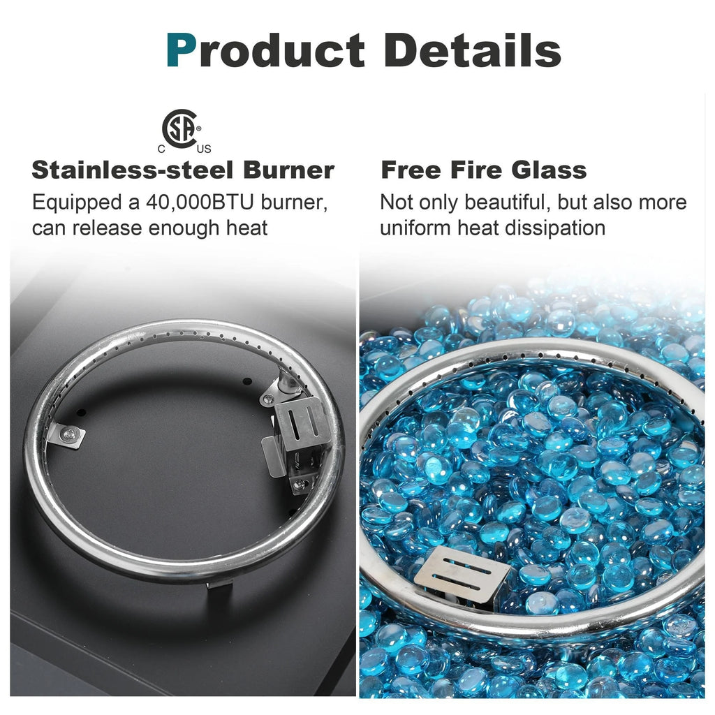 28" Outdoor 40,000 BTU Square Propane Iron Fire Pit with Tank Cover