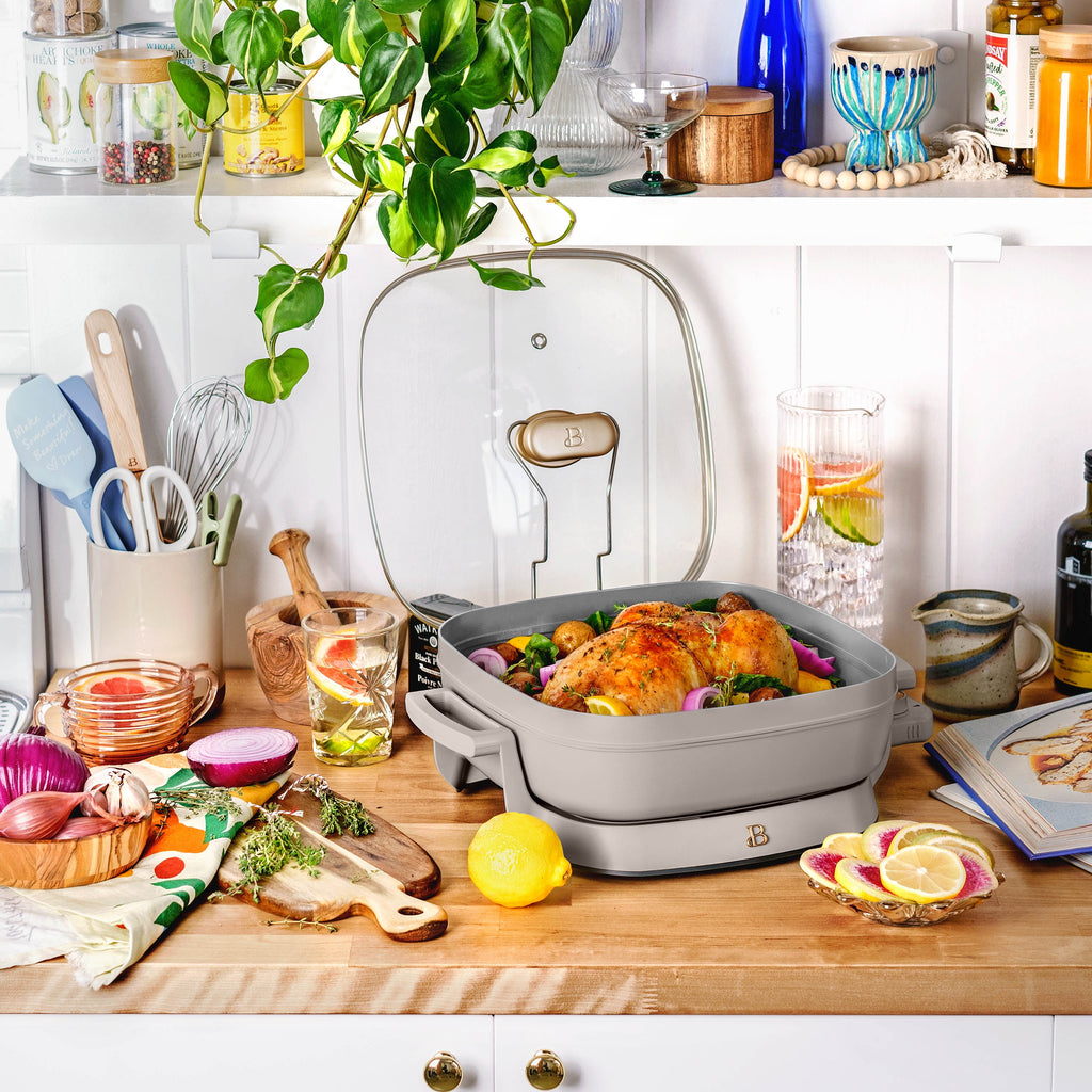 Beautiful 5 in 1 Electric Skillet - Expandable up to 7 Qt with Glass Lid, White Icing by Drew Barrymore