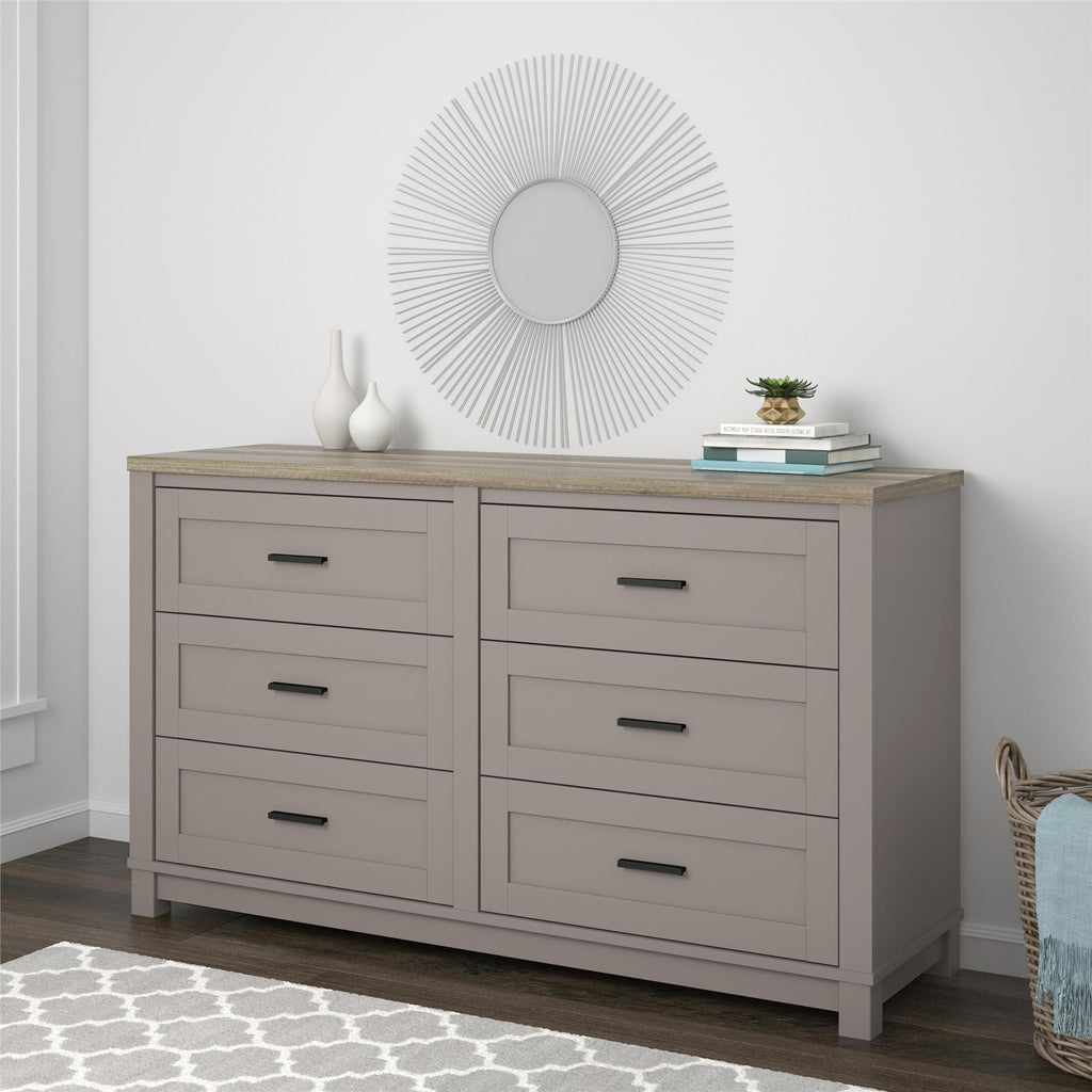 Ameriwood Home Lennon Tall 5 Drawer Dresser, Medium Brown and Faux Rattan