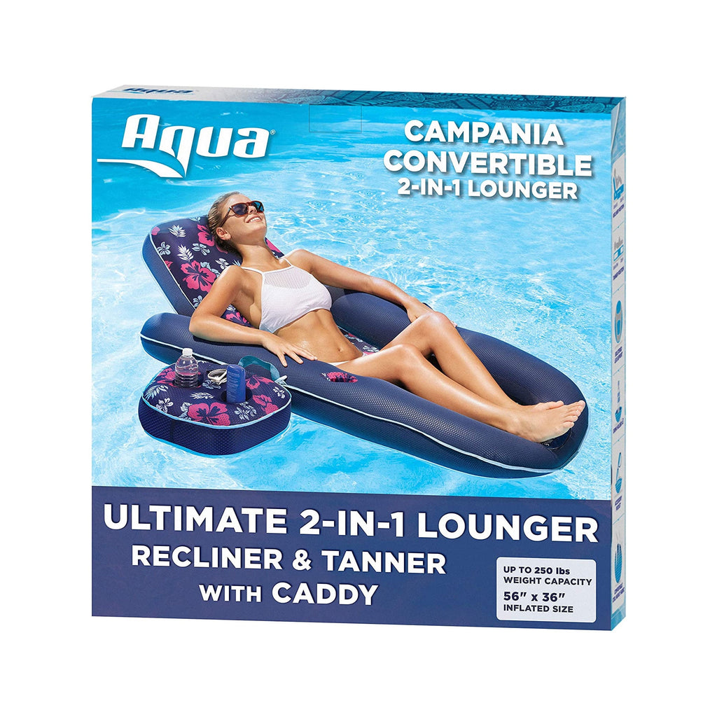 Aqua Leisure Campania Convertible 2 in 1 Pool Float Lounge/Caddy, Teal Hibiscus