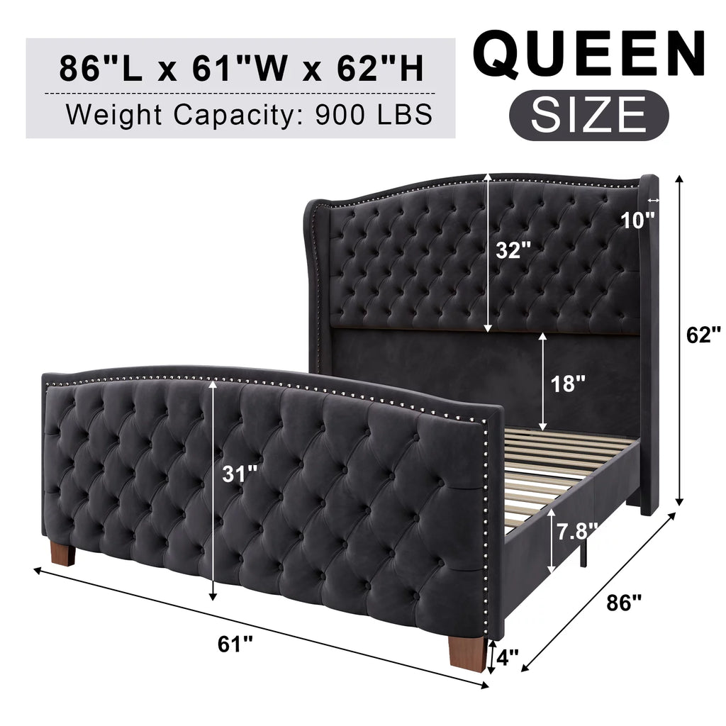 Amerlife 62" High Queen Size Platform Bed Frame, Grey