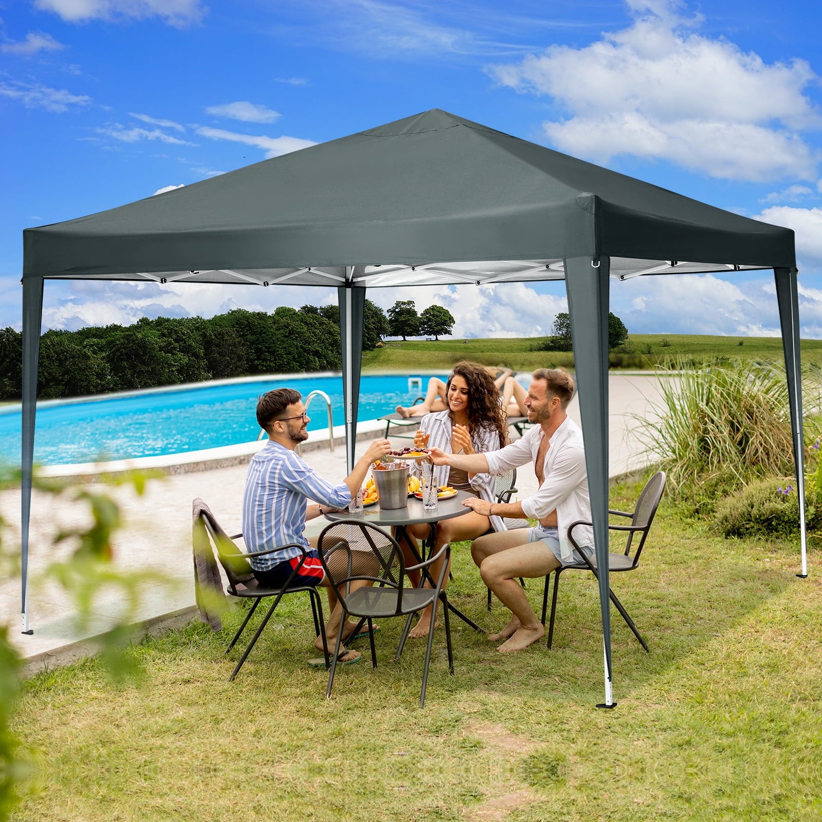 10'x 10' Pop up Canopy 1 Person Setup Canopy Portable Outdoor Party Instant Shelter with 4 Removable Sidewalls & Carrying Bag for Wedding Picnics Camping, White