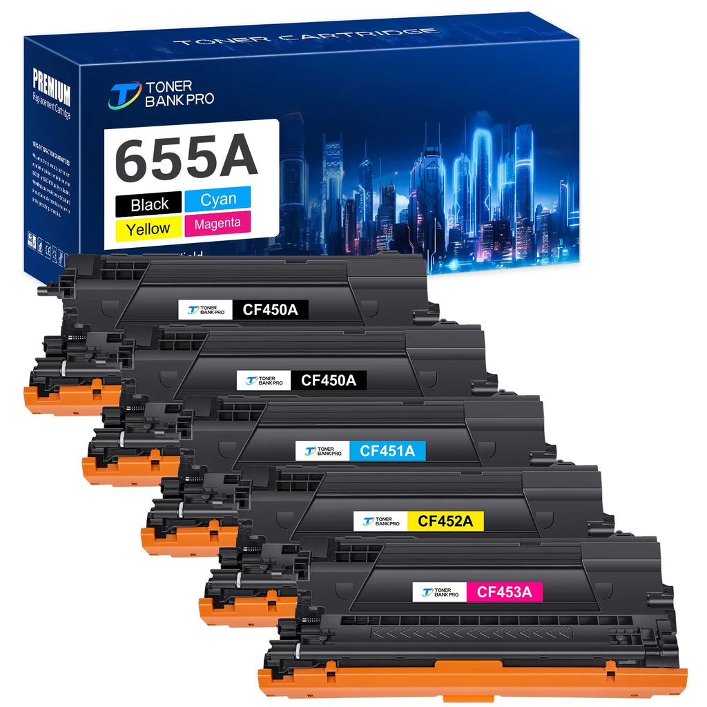 655A Toner Cartridge 5-Pack Compatible for HP 655A CF450A CF451A CF452A CF453A Color LaserJet Enterprise M652dn M653dn M653dh M653x MFP-M681dh M681f Flow MFP M681z M682z Printer