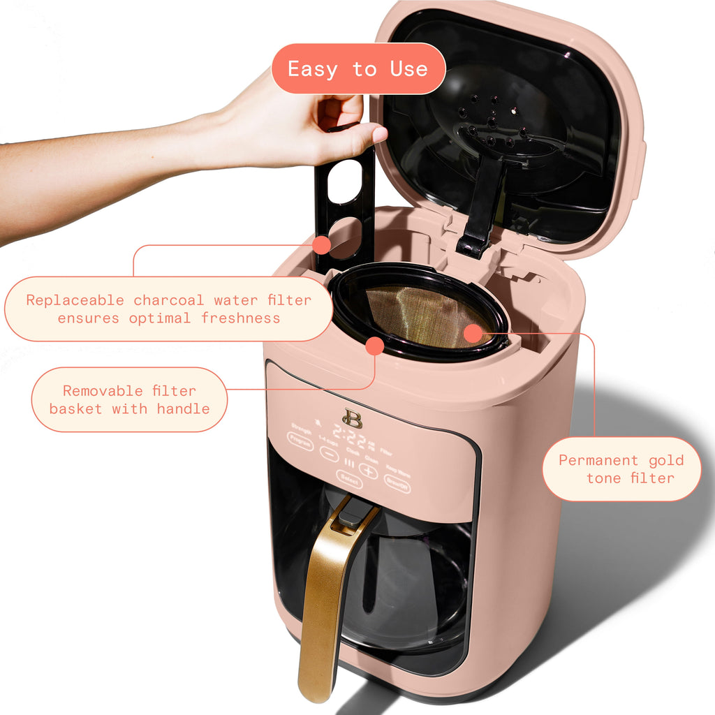 Beautiful 14-Cup Programmable Drip Coffee Maker with Touch-Activated Display, White Icing by Drew Barrymore