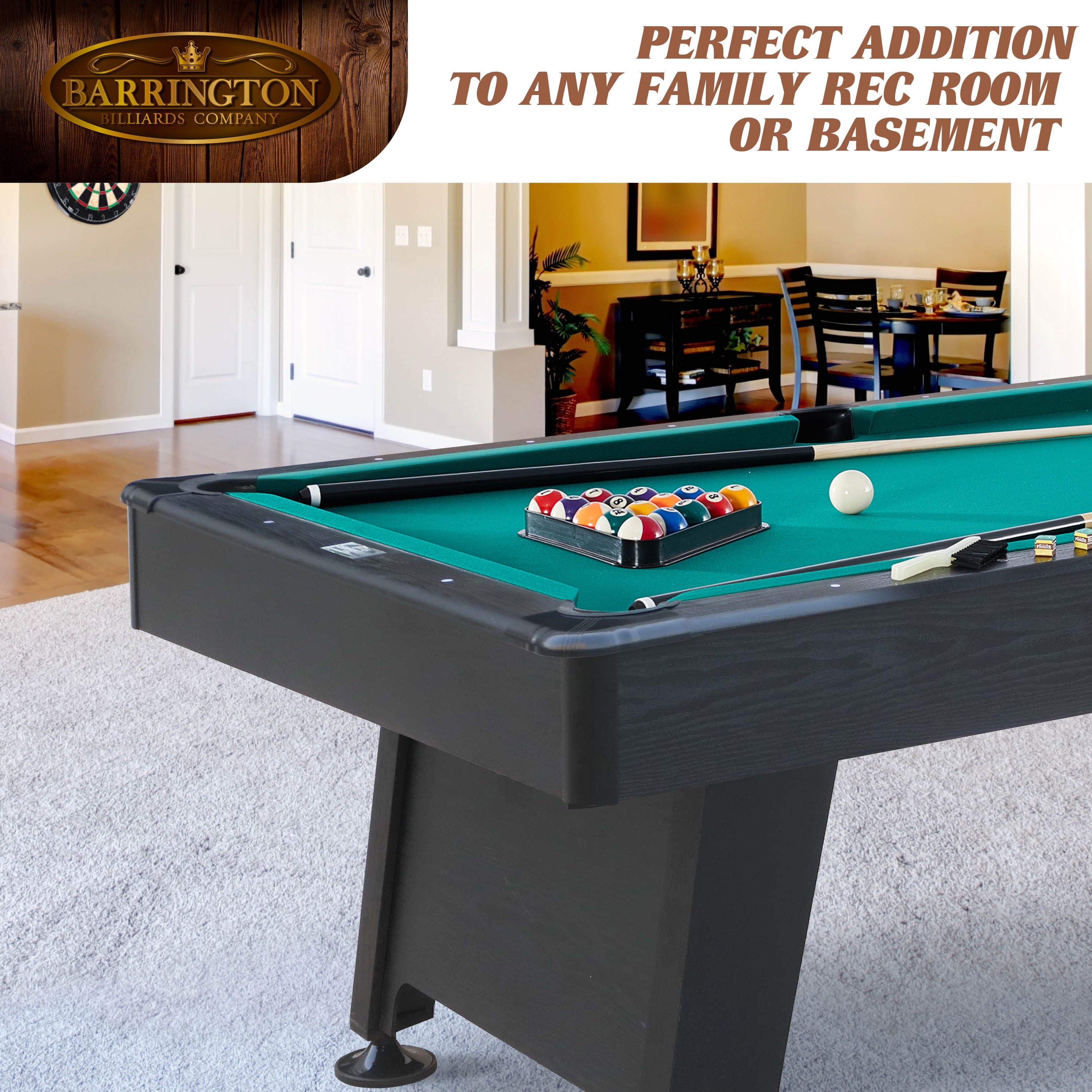 Barrington Billiard 84" Arcade Pool Table with Bonus Dartboard Set, Green, New