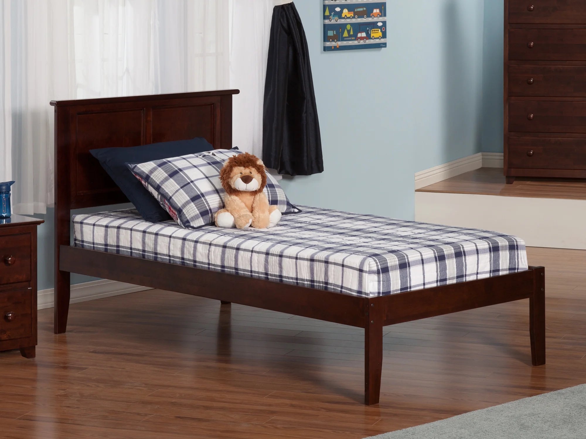 AFI Madison Twin Solid Wood Platform Bed with Panel Headboard in Walnut