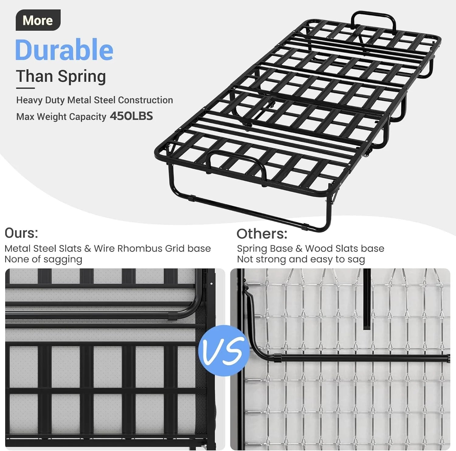 Afuhokles Folding Bed with Mattress, 75 x 38 Twin Size Portable Foldable Guest Bed with Wheels - 5'' Luxurious Memory Foam Mattress