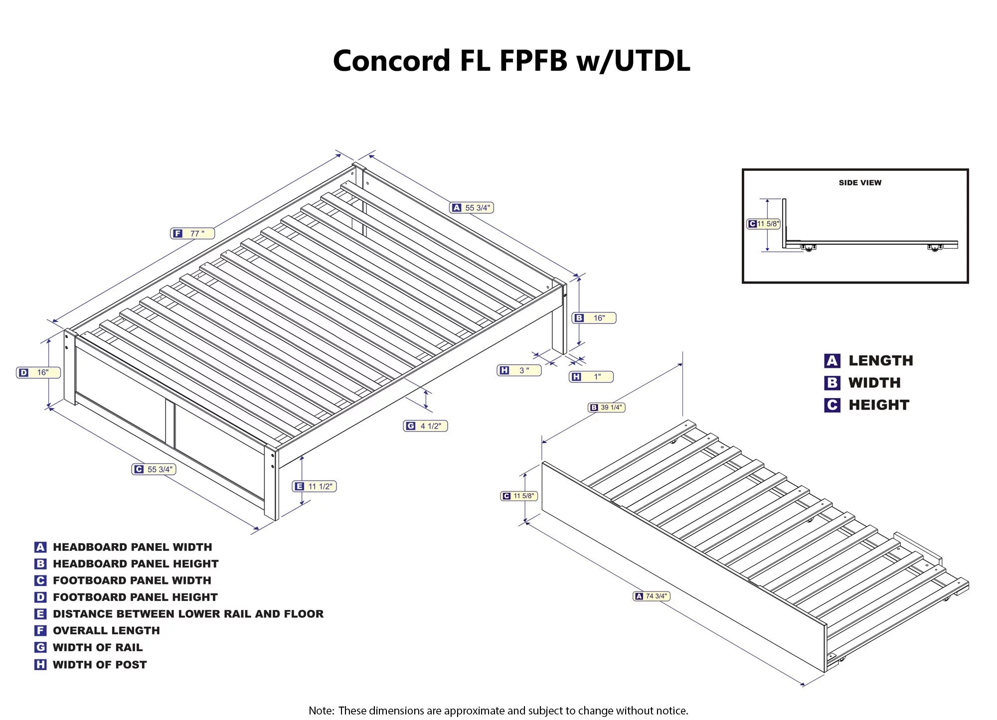 AFI Concord Full Solid Wood Platform Bed with Footboard & Full Trundle in Espresso
