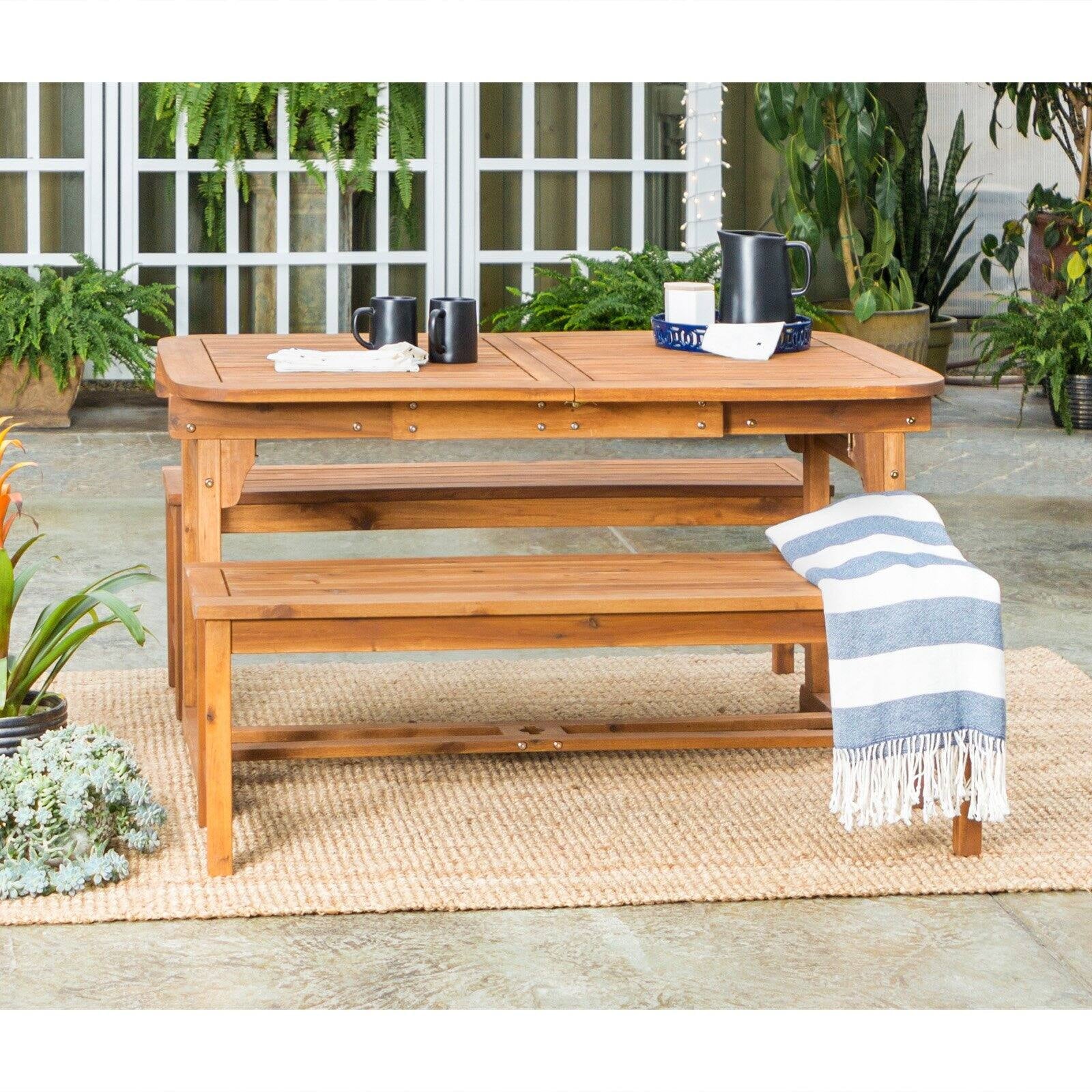 3 Piece Acacia Patio Dining Set in Dark Brown