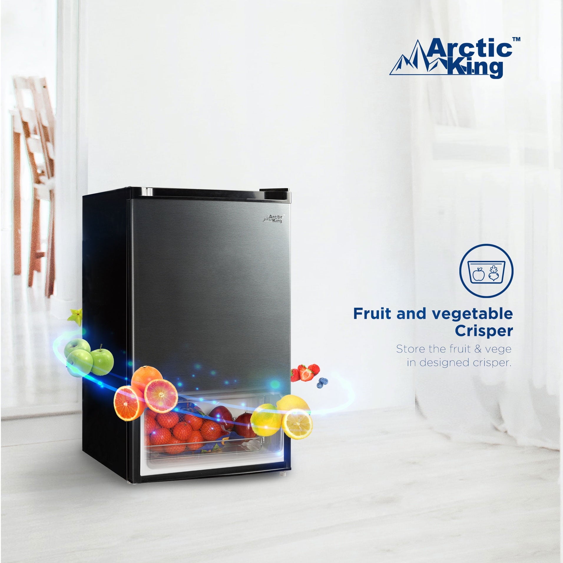 Arctic King 4.4 Cu ft One-Door No Freezer Mini Fridge, Black Stainless Steel Look E-Star, ARM44A5ASL