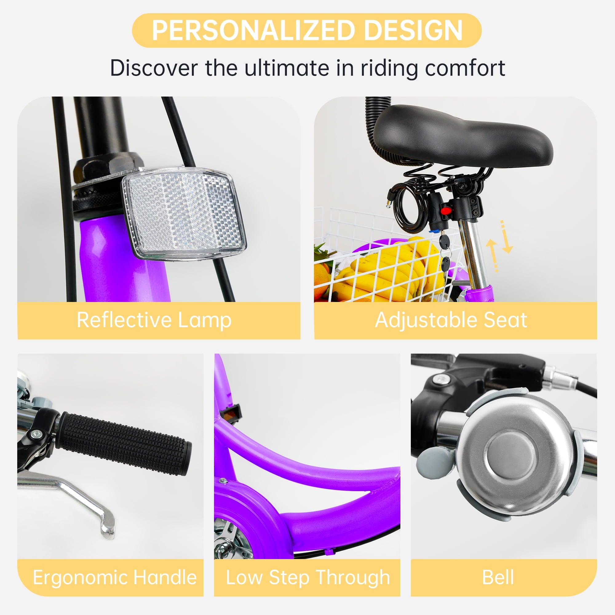 ARTUDATECH 7-Speed Adult Tricycle 24" Purple Three-Wheeled 3 Wheel Cruiser Bike with Seat and Rear Basket for Shopping,Commuting,Camping