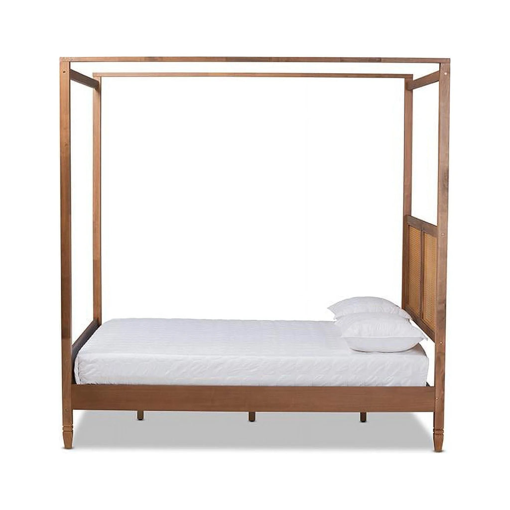 Baxton Studio Malia Brown Finished Wood Queen Size Canopy Bed