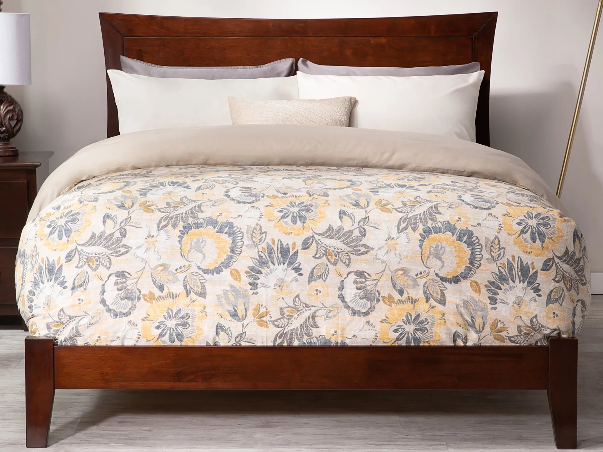 AFI Metro Queen Low Profile Wood Platform Bed Frame with Panel Headboard, Walnut