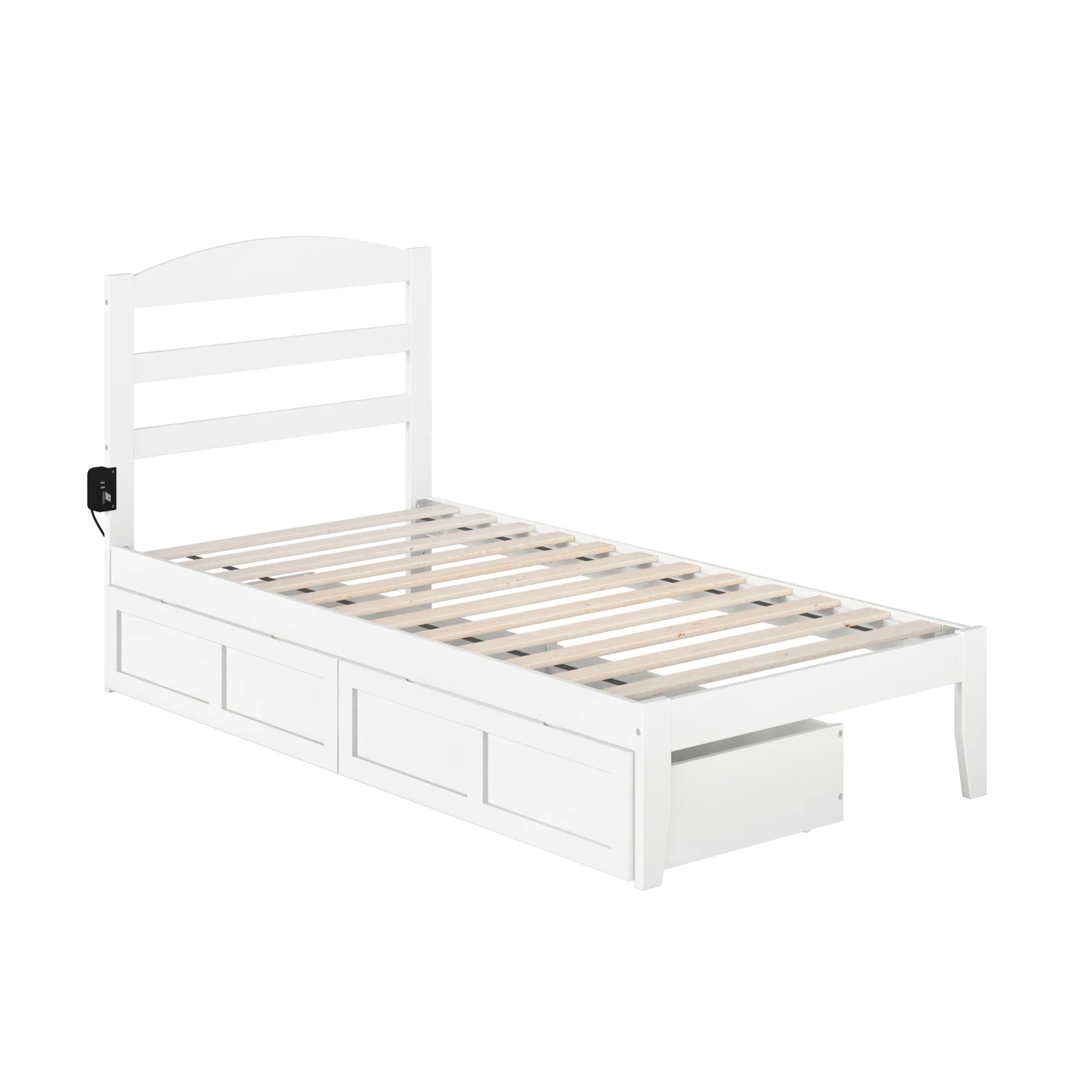 AFI Warren Solid Wood Twin Bed with 2 Storage Drawers and USB Charger in White