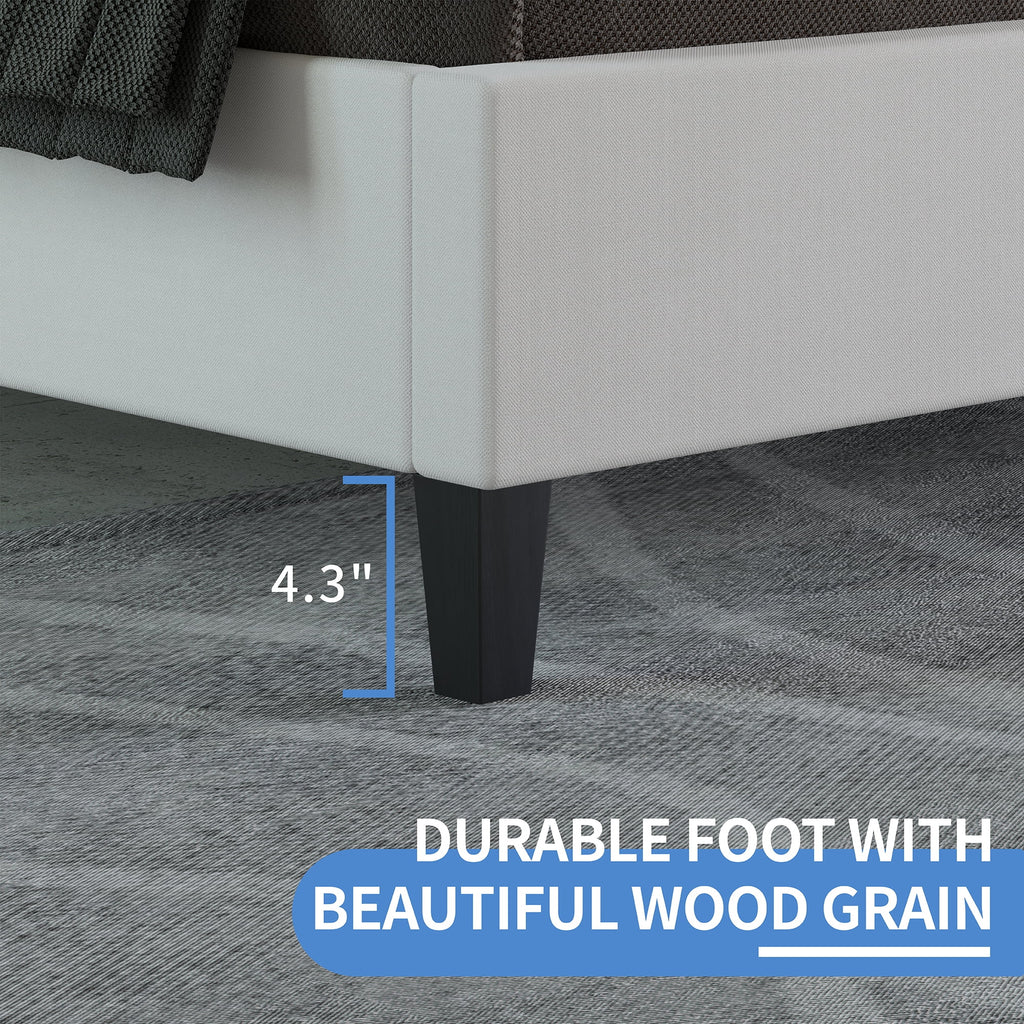 Amerlife Queen Size Nail Button Tufted Wingback Bed Frame, Linen Upholstered Platform Bed with 56" High Wingback Headboard, No Box Spring Needed, White