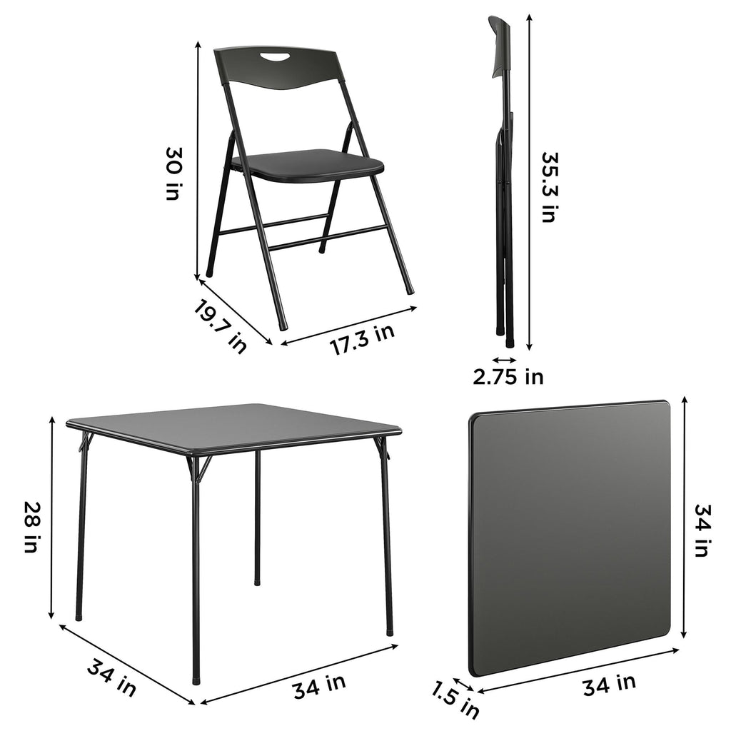 5 Piece Folding Table and Chair Set Steel Frame Black