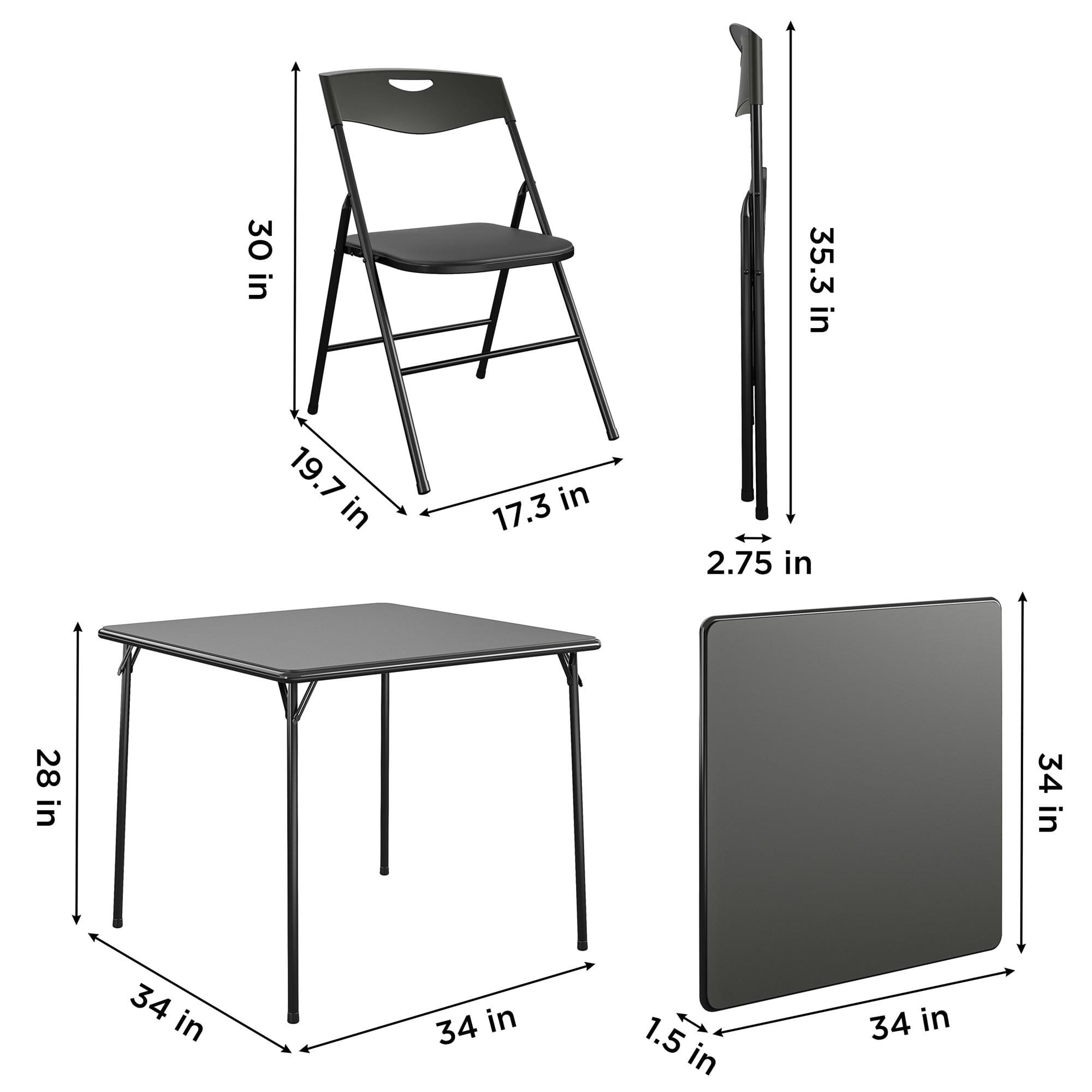 5 Piece Folding Table and Chair Set Steel Frame Black