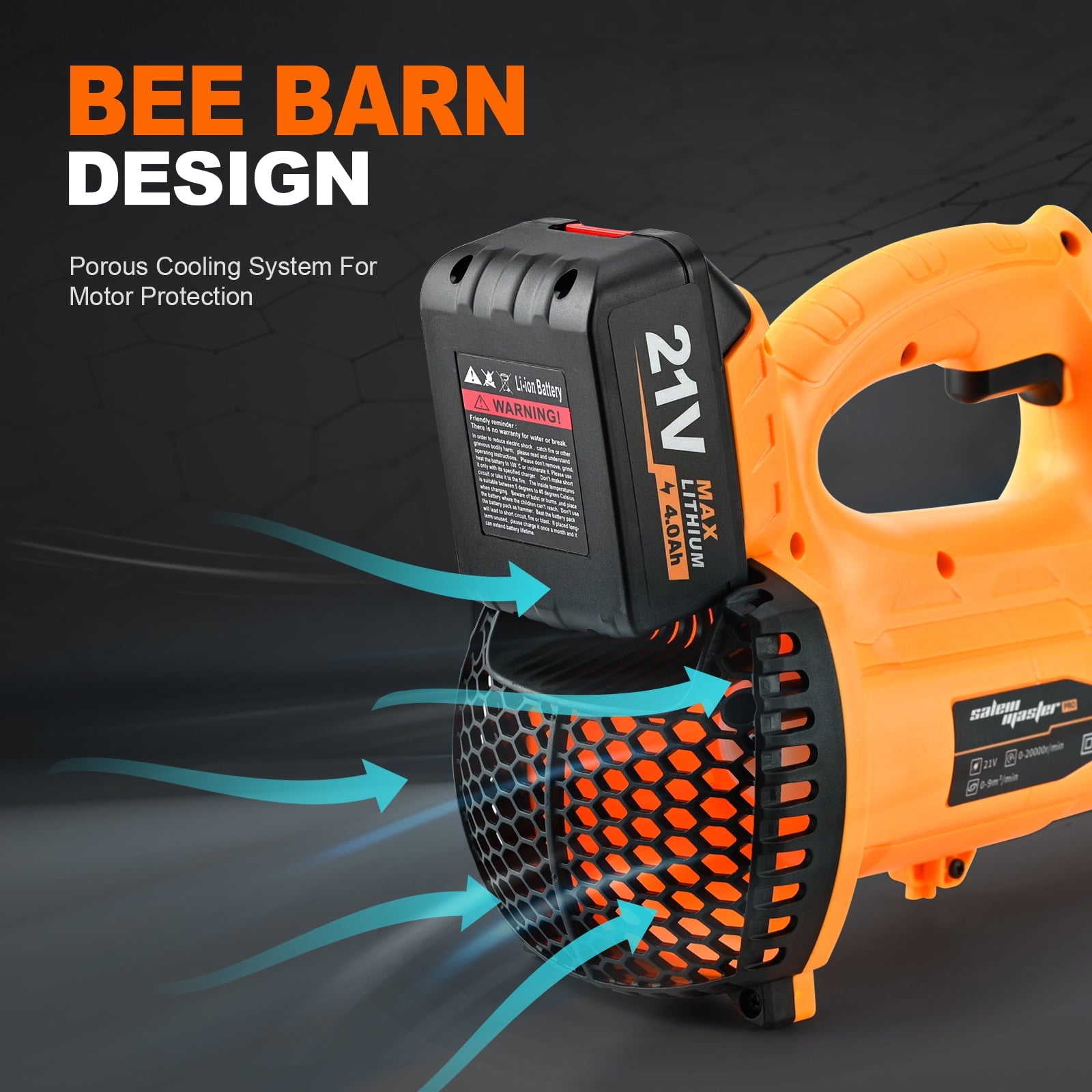 BEEDECK Cordless Leaf Blower - 450 CFM 250 MPH 6-Speed Electric with 20V 4.0Ah Lithium Blower, Lightweight Leaf Blower for Patio, Lawn, Garden and Work Around House