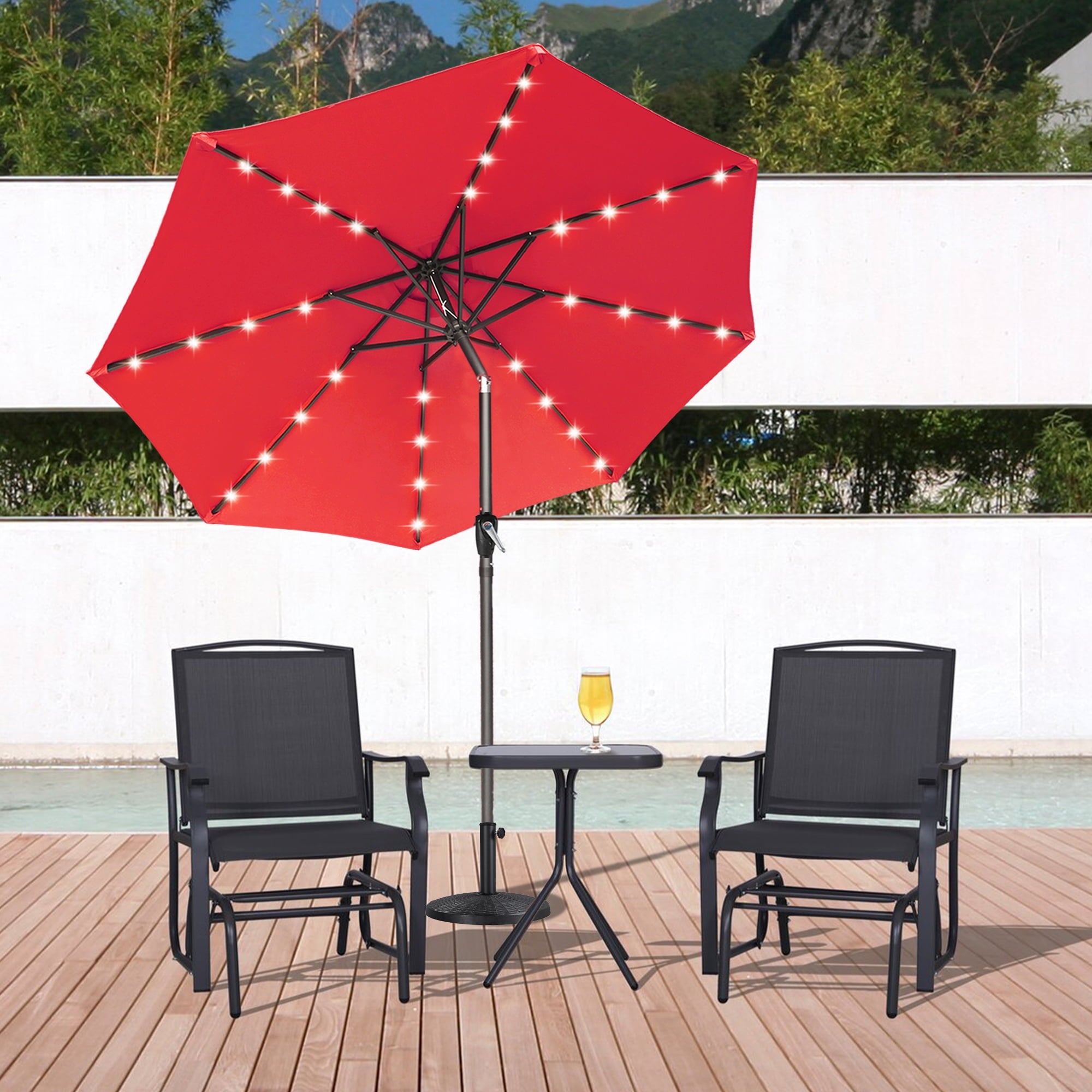 ABCCANOPY 7.5ft Patio Solar Umbrella LED Outdoor Umbrella with Tilt and Crank, Turquoise