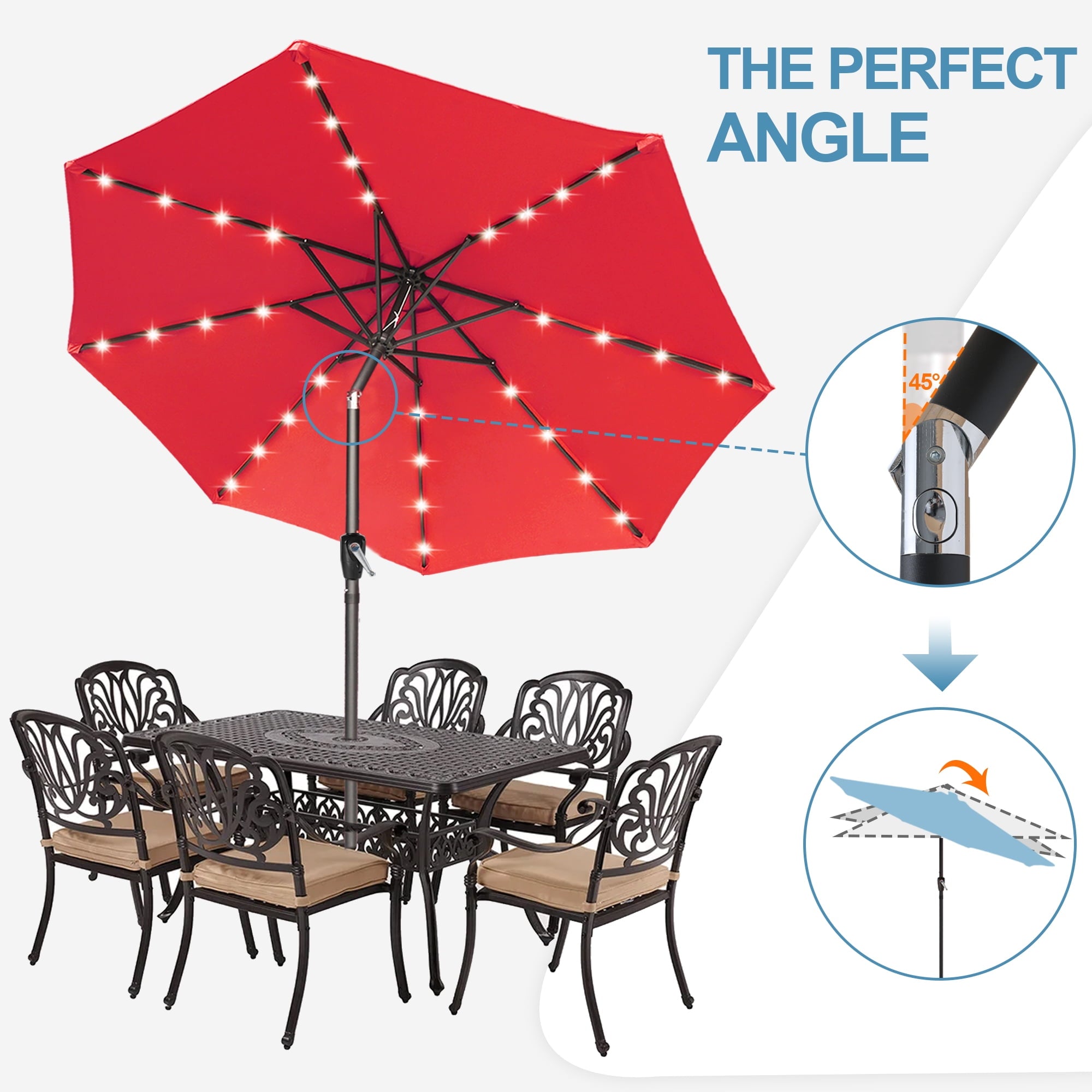 ABCCANOPY 7.5ft Patio Solar Umbrella LED Outdoor Umbrella with Tilt and Crank, Turquoise