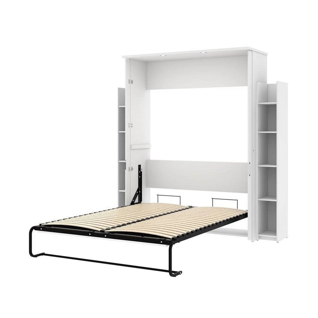 Atlin Designs 86" Modern Wood Queen Murphy Bed and 2 Storage Units in White