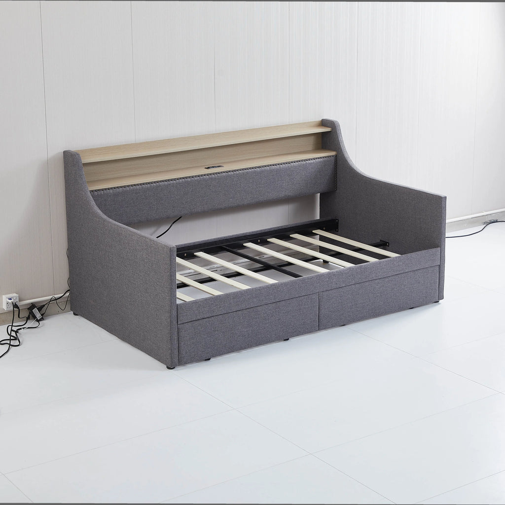 Belin Twin Size Daybed  with Charging Station and LED - Gray