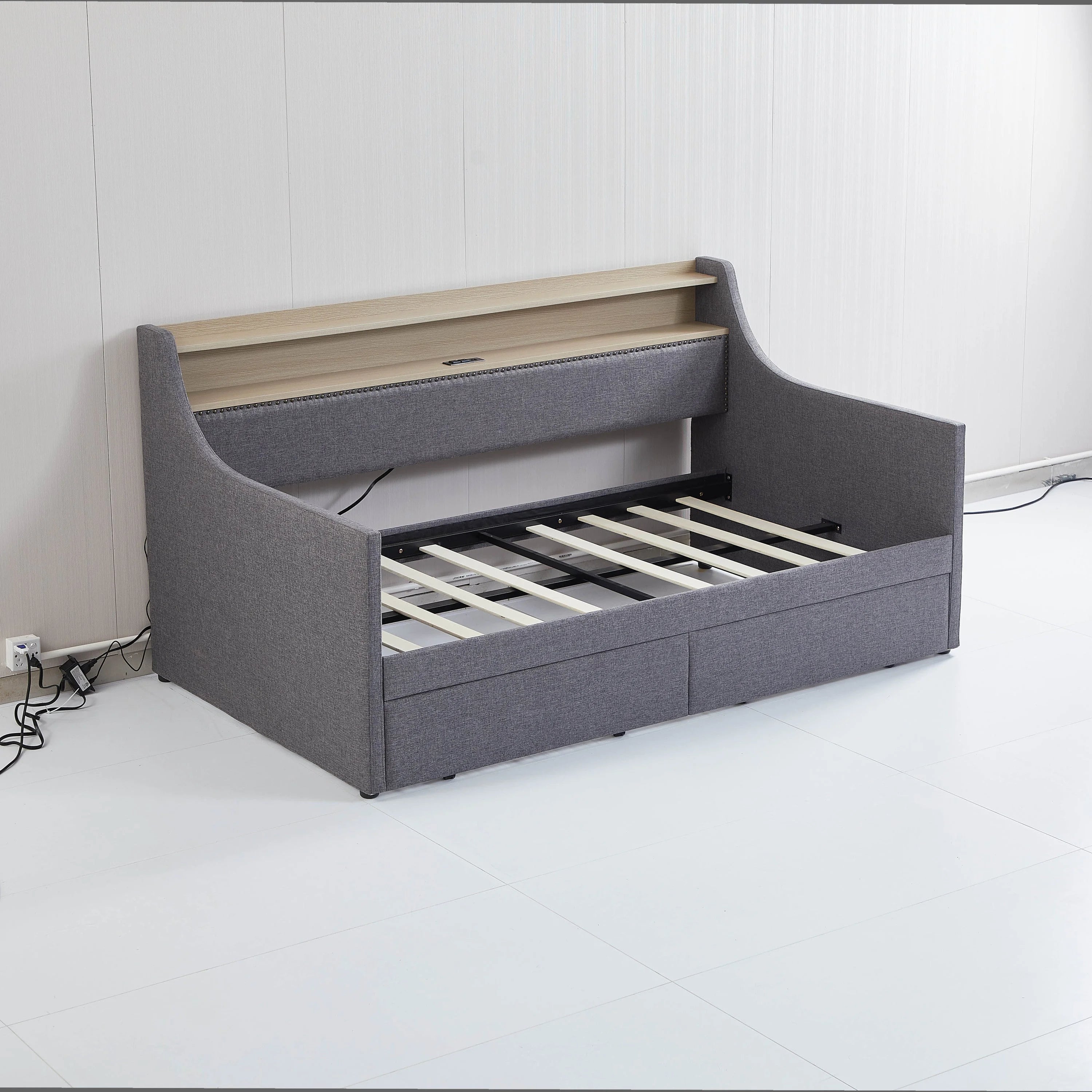 Belin Twin Size Daybed  with Charging Station and LED - Gray