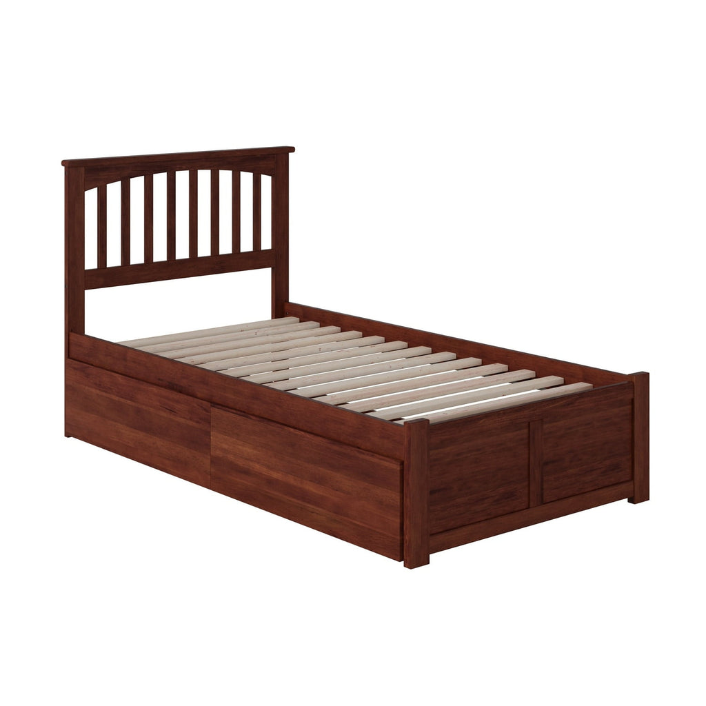 AFI Mission Twin Platform Bed with Footboard and 2 Drawers in Walnut