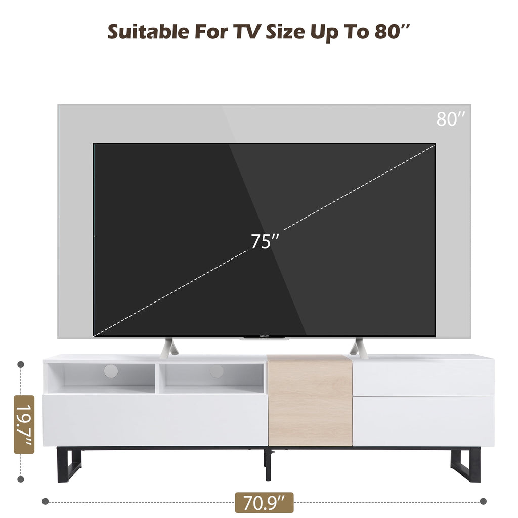 Aukfa Modern TV Stand for 80'' TV, Media Console Table with Drop Down Door for Living Room, Bedroom - Black