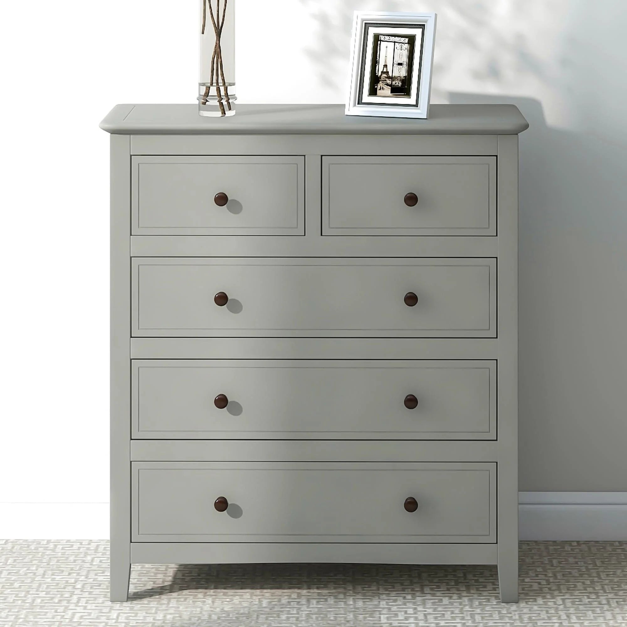 5-Drawer 33" W Solid Wood Chest Grey