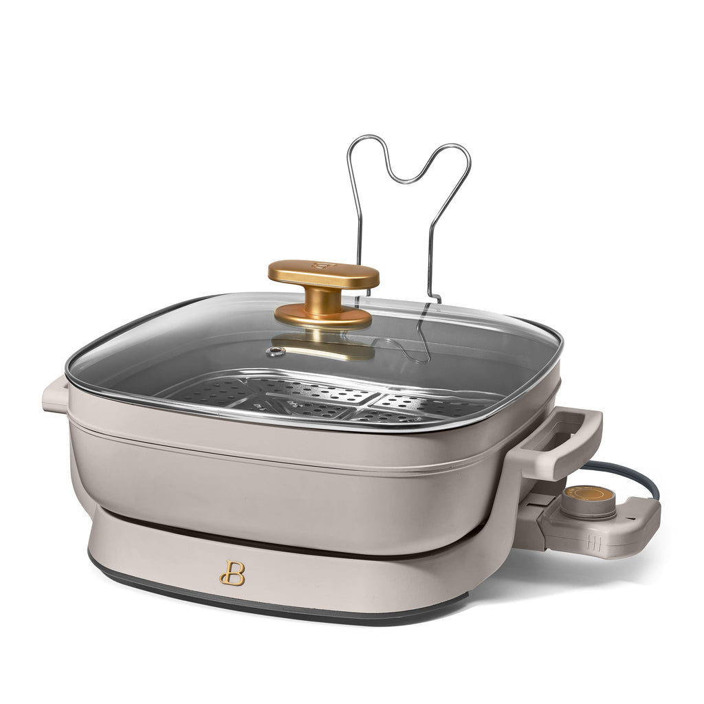 Beautiful 5 in 1 Electric Skillet - Expandable up to 7 Qt with Glass Lid, White Icing by Drew Barrymore