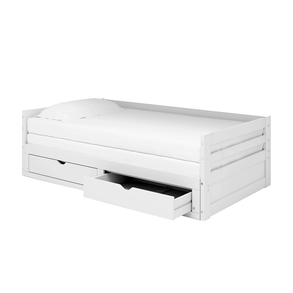 Alaterre Jasper Twin to King Extending Day Bed with Storage Drawers, White