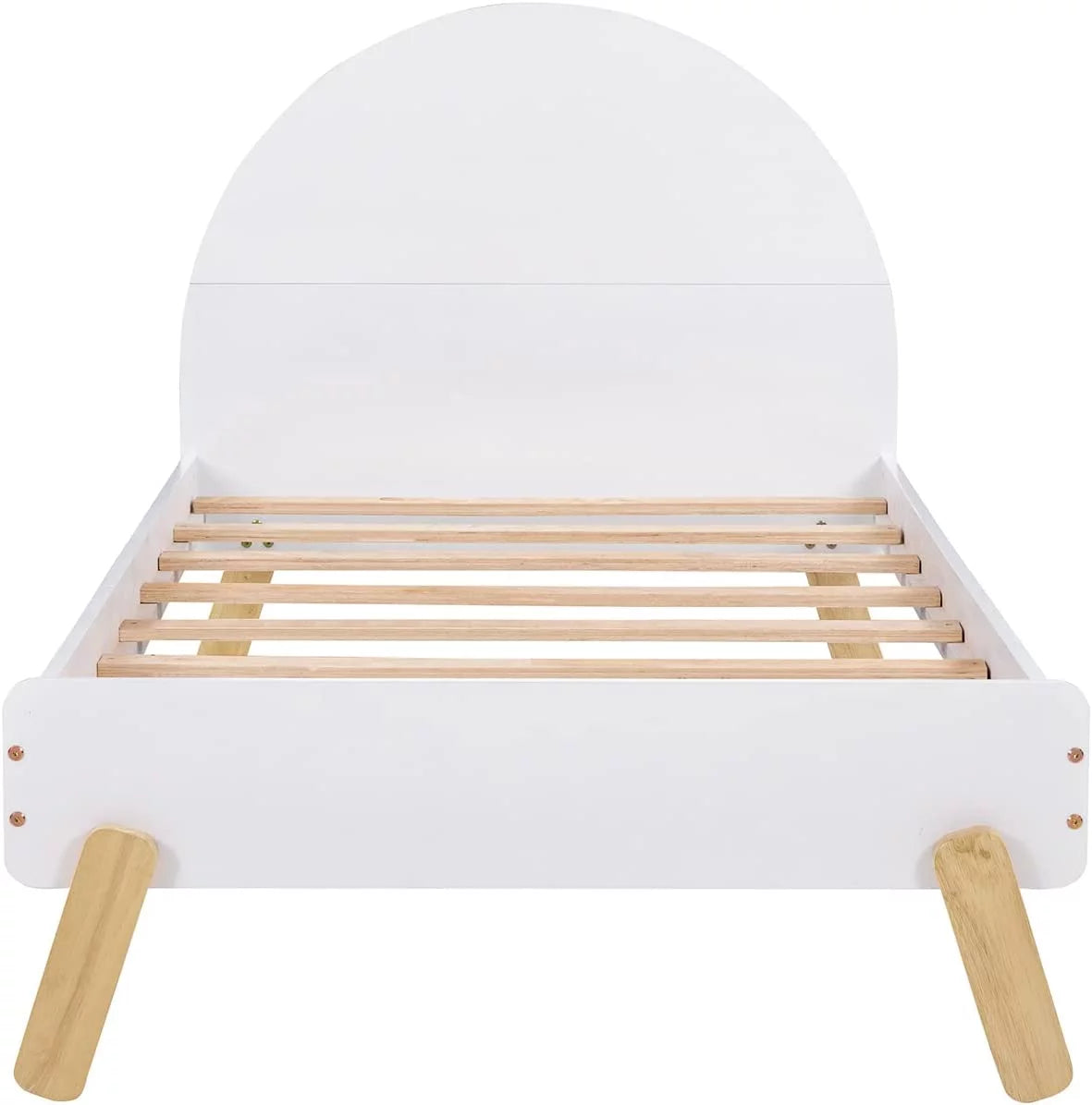 Bed Frames For Kids, Wood Cute Platform Bed With Curved Headboard, Size Bed With Shelf Behind Headboard For Boys Girls, No Box Spring Needed (White)