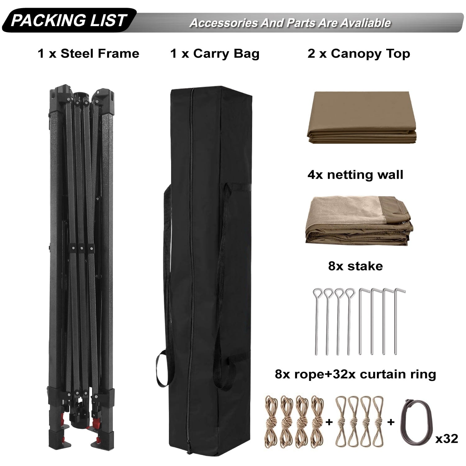 ABCCANOPY 13'x13' Gazebo Tent Outdoor Pop up Gazebo Canopy Shelter with Mosquito Netting, Brown