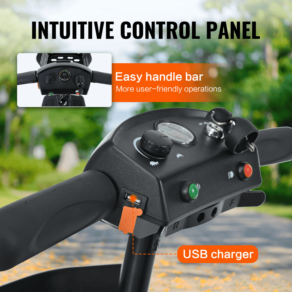 4 Wheels Mobility Scooter, Folding Lightweight Travel Mobility Scooter with 360° Swivel Seat, Heavy Duty Electric Motorized Scooters for Seniors Adults, Compact Transformer Mobility Scooter, Orange