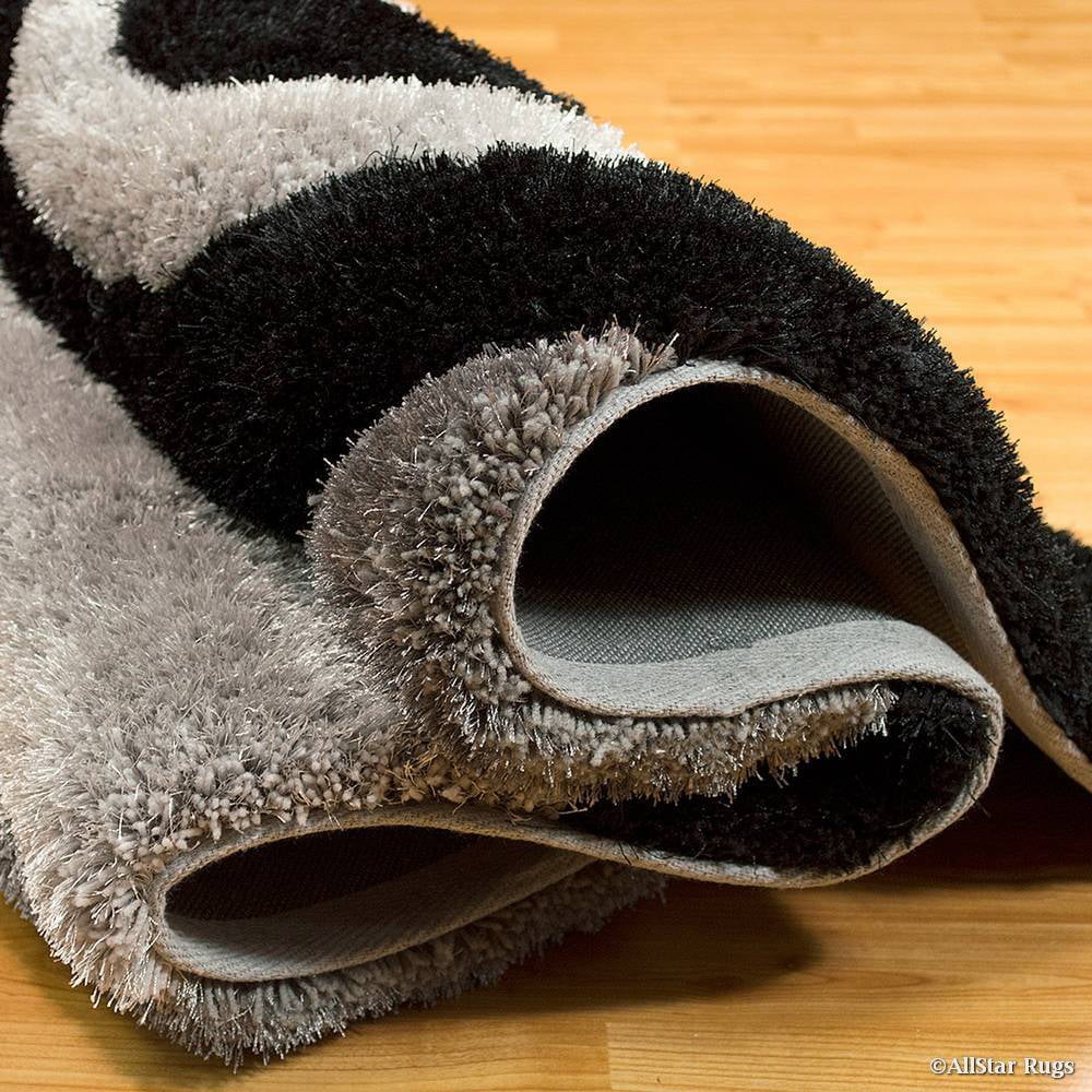 Allstar Grey Shaggy Area Rug with 3D Black Spiral Design. Contemporary Formal Hand Tufted (7' 6" x 10' 5")