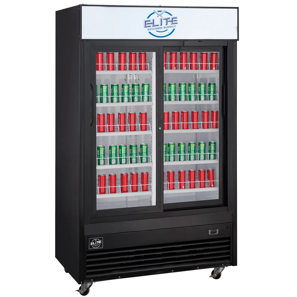 47 in Automatic Defrosting Commercial Merchandiser Refrigerator with Sliding Glass Doors in Black 33.3 cu. ft.