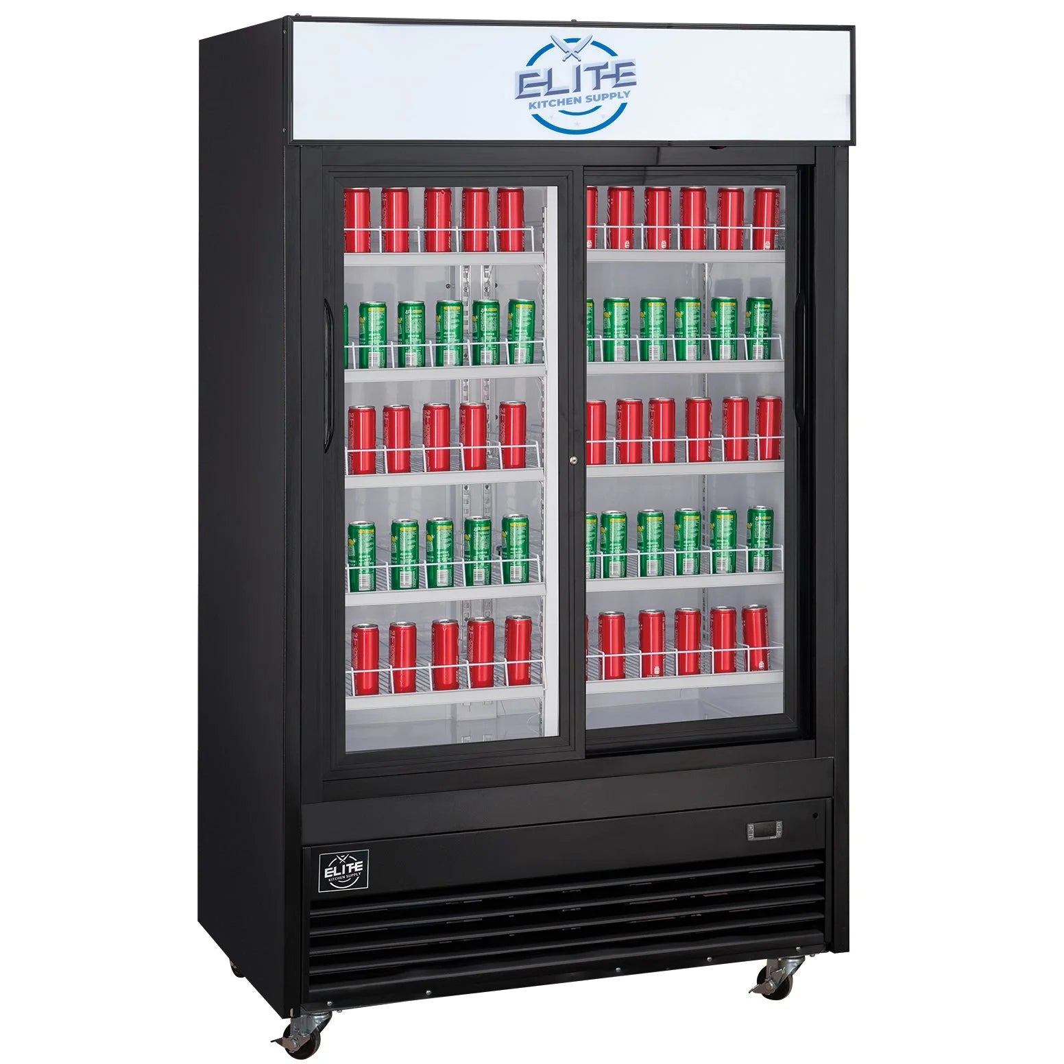 47 in Automatic Defrosting Commercial Merchandiser Refrigerator with Sliding Glass Doors in Black 33.3 cu. ft.