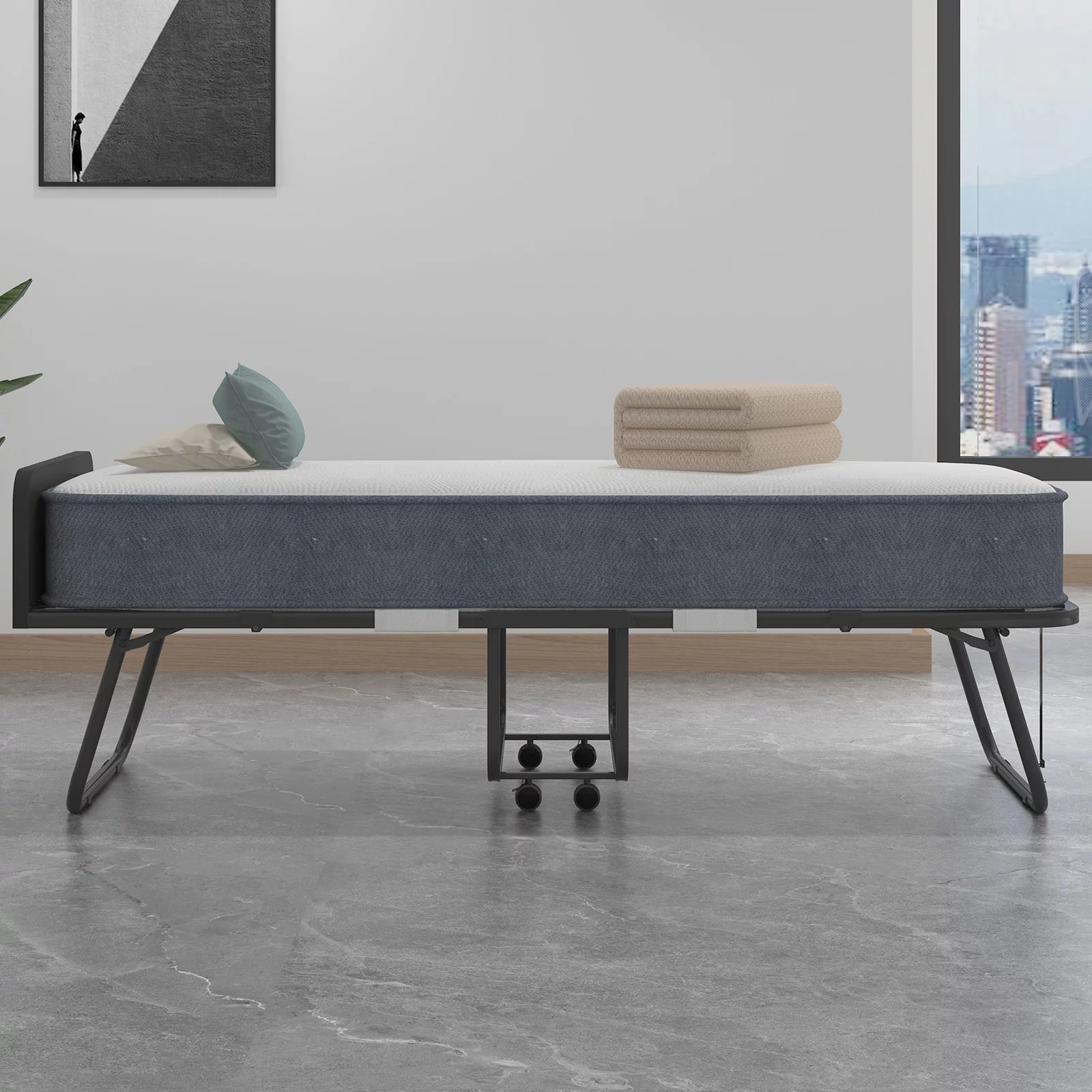 BALUS Extra Thick Folding Bed with Universal Wheels, Foam Mattress and Metal Frame, Movable Daybed, 74.8"L