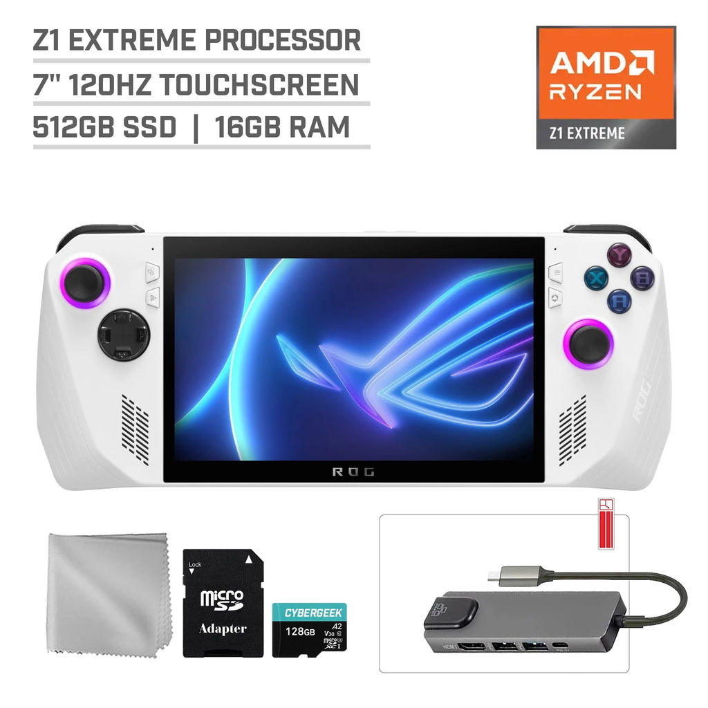 ASUS ROG Ally 512GB Gaming Handheld 7-inch Touchscreen 120Hz FHD 1080p AMD Ryzen Z1 Extreme Processor, Mytrix Hub, 128GB MicroSD Card, 4 Accessories: 5 in 1 Bundle