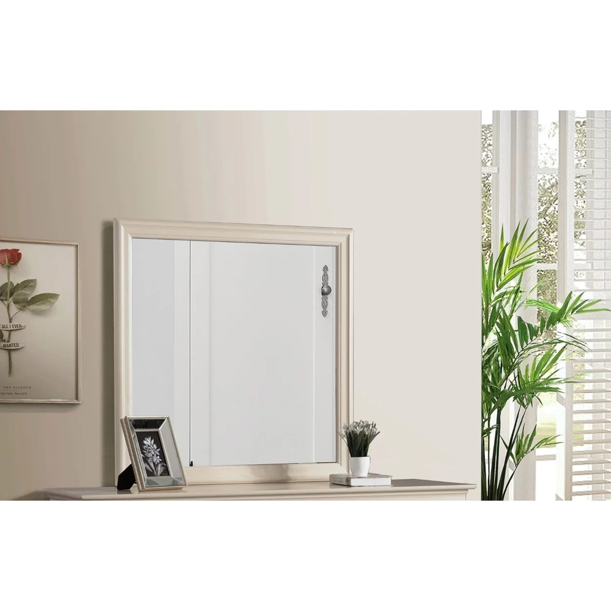 38 in. x 38 in. Classic Square Wood Framed Dresser Mirror - Beige