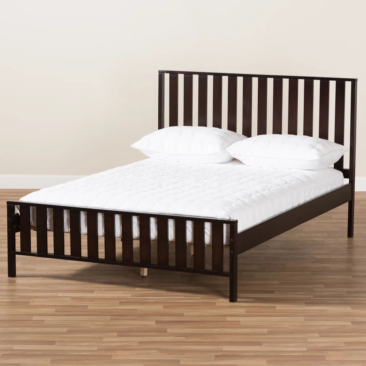 Baxton Studio Harlan Modern Classic Mission Style Dark Brown-Finished Wood Full Platform Bed-Color:Brown,Finish:Dark Wood,Material:Rubber Wood/Poplar,Quantity:1,Size:Full,Style:Mission