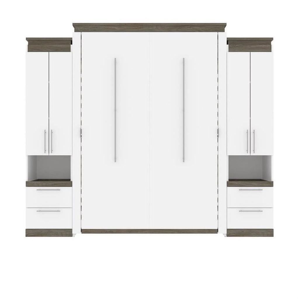 Atlin Designs 104" Modern Wood Queen Murphy Bed with 2 Storage Cabinets in White