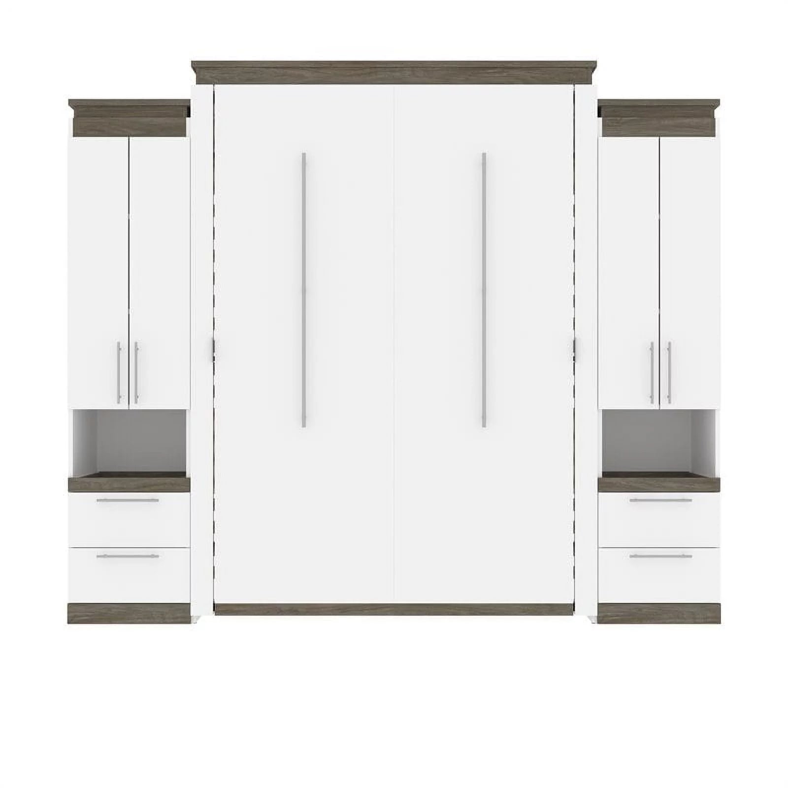 Atlin Designs 104" Modern Wood Queen Murphy Bed with 2 Storage Cabinets in White