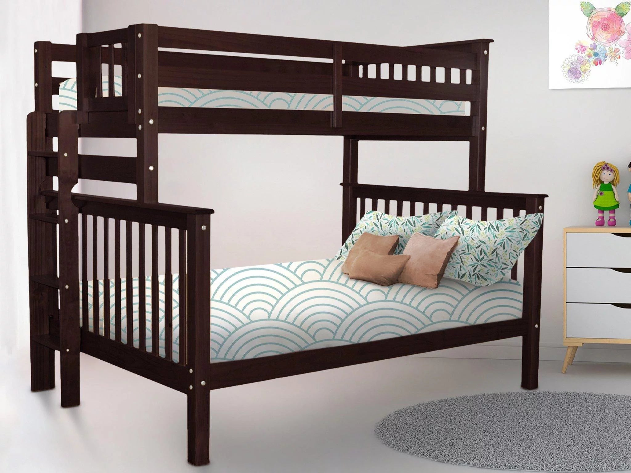 Bedz King Bunk Beds Twin over Full Mission Style with End Ladder, Dark Cherry